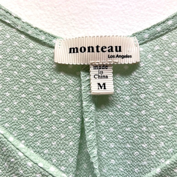 Monteau Anthropologie | Polka Dot Jumpsuit Button Up Bubble Sleeveless Mint G… - Picture 4 of 9